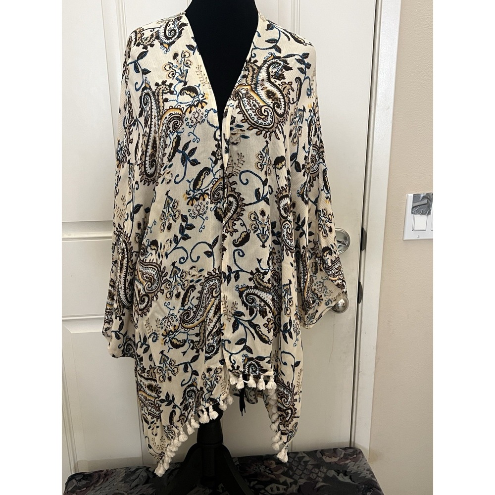 H&M Paisley Boho Indie Kimono With Tassels Sz Medium